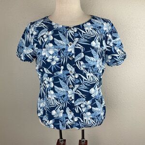 Liz Claiborne Cropped Floral Tencel Button Down Top Size M